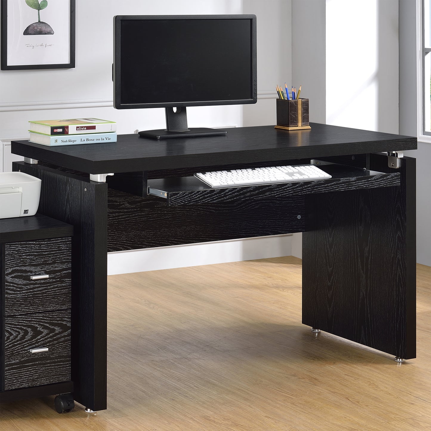 Russell Computer Desk with Keyboard Tray Black Oak