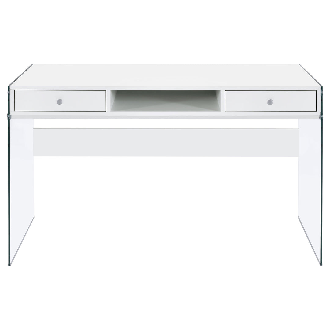 Dobrev 2-drawer Writing Desk Glossy White and Clear