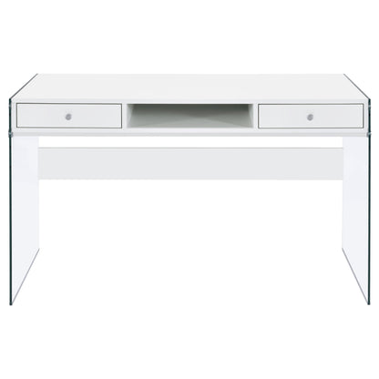 Dobrev 2-drawer Writing Desk Glossy White and Clear