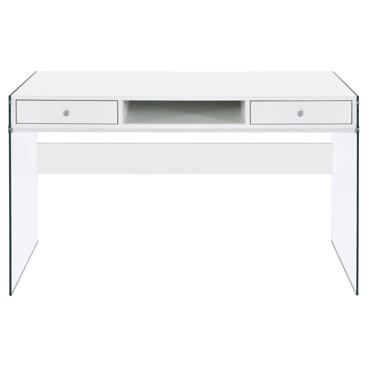 Dobrev 2-drawer Writing Desk Glossy White and Clear