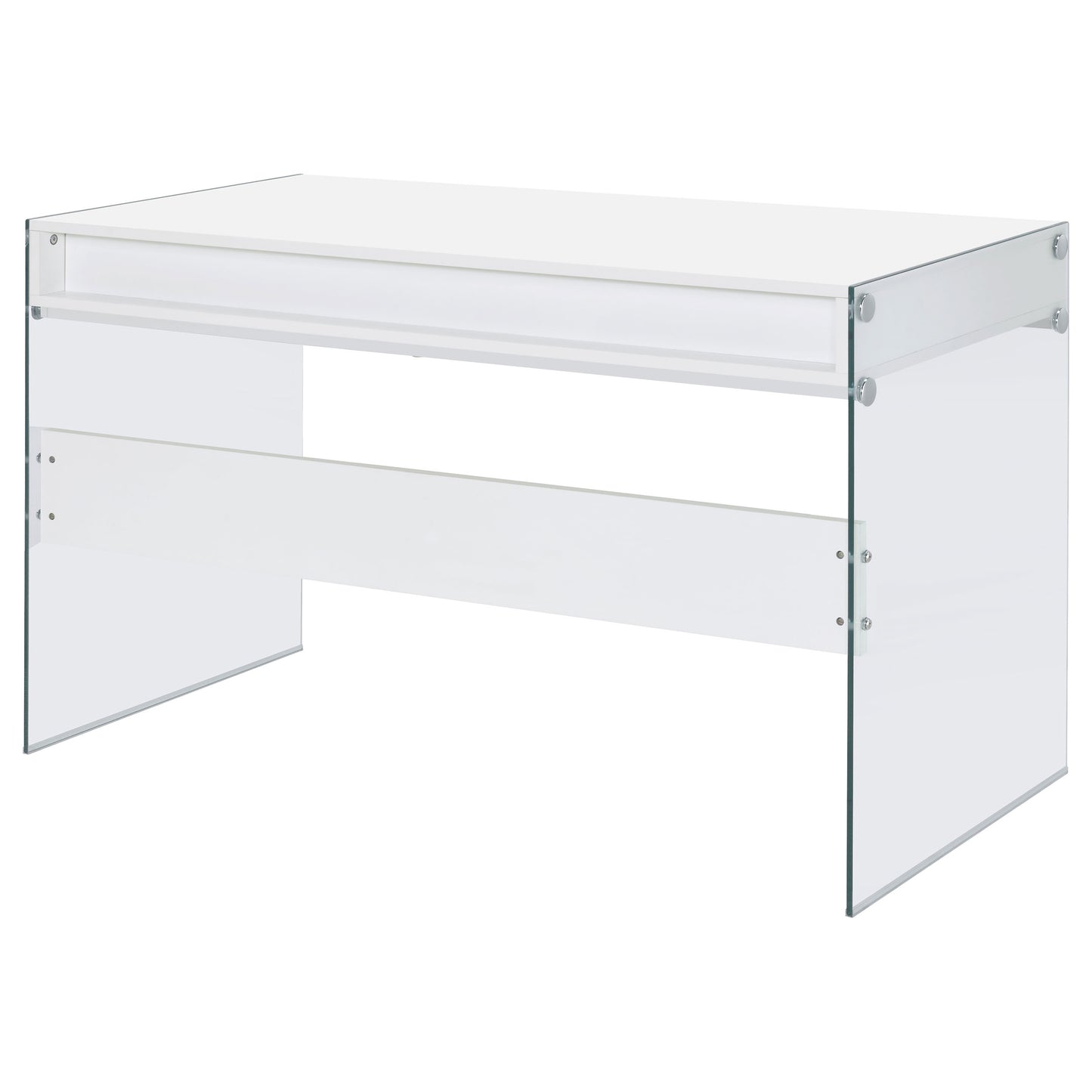 Dobrev 2-drawer Writing Desk Glossy White and Clear