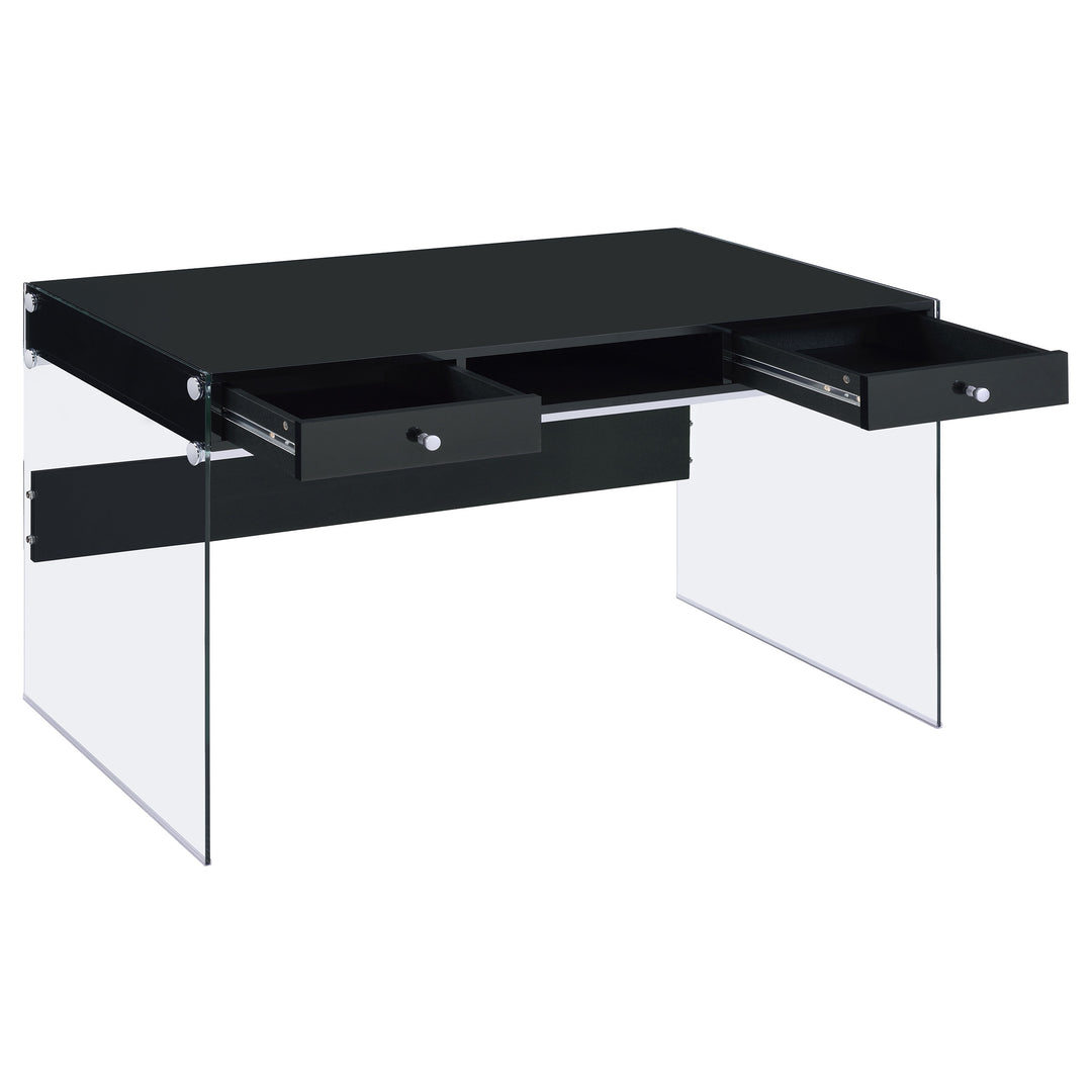 Dobrev 2-drawer Writing Desk Glossy Black and Clear