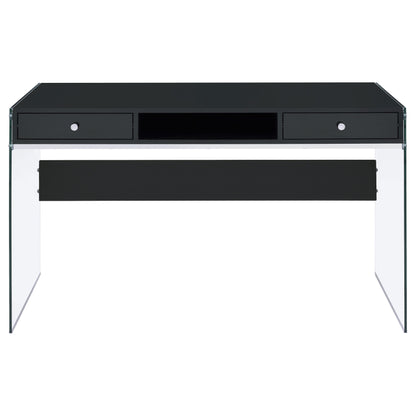 Dobrev 2-drawer Writing Desk Glossy Black and Clear