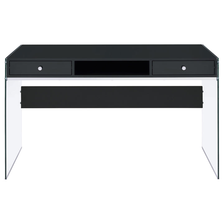 Dobrev 2-drawer Writing Desk Glossy Black and Clear