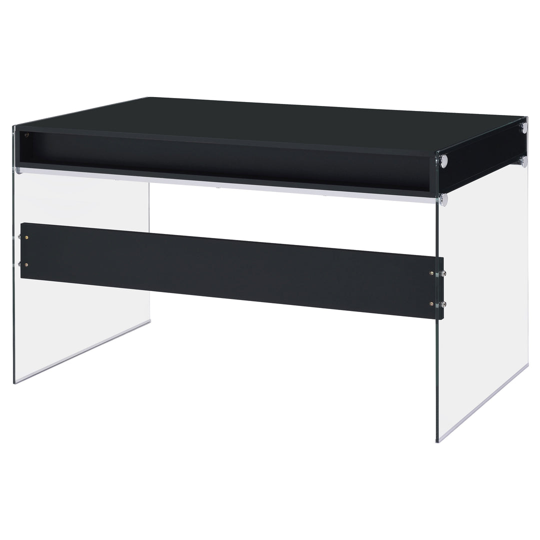 Dobrev 2-drawer Writing Desk Glossy Black and Clear