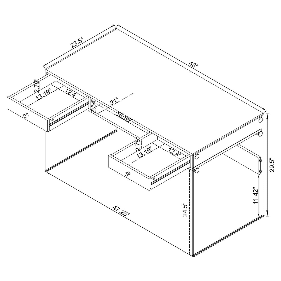 Dobrev 2-drawer Writing Desk Glossy Black and Clear