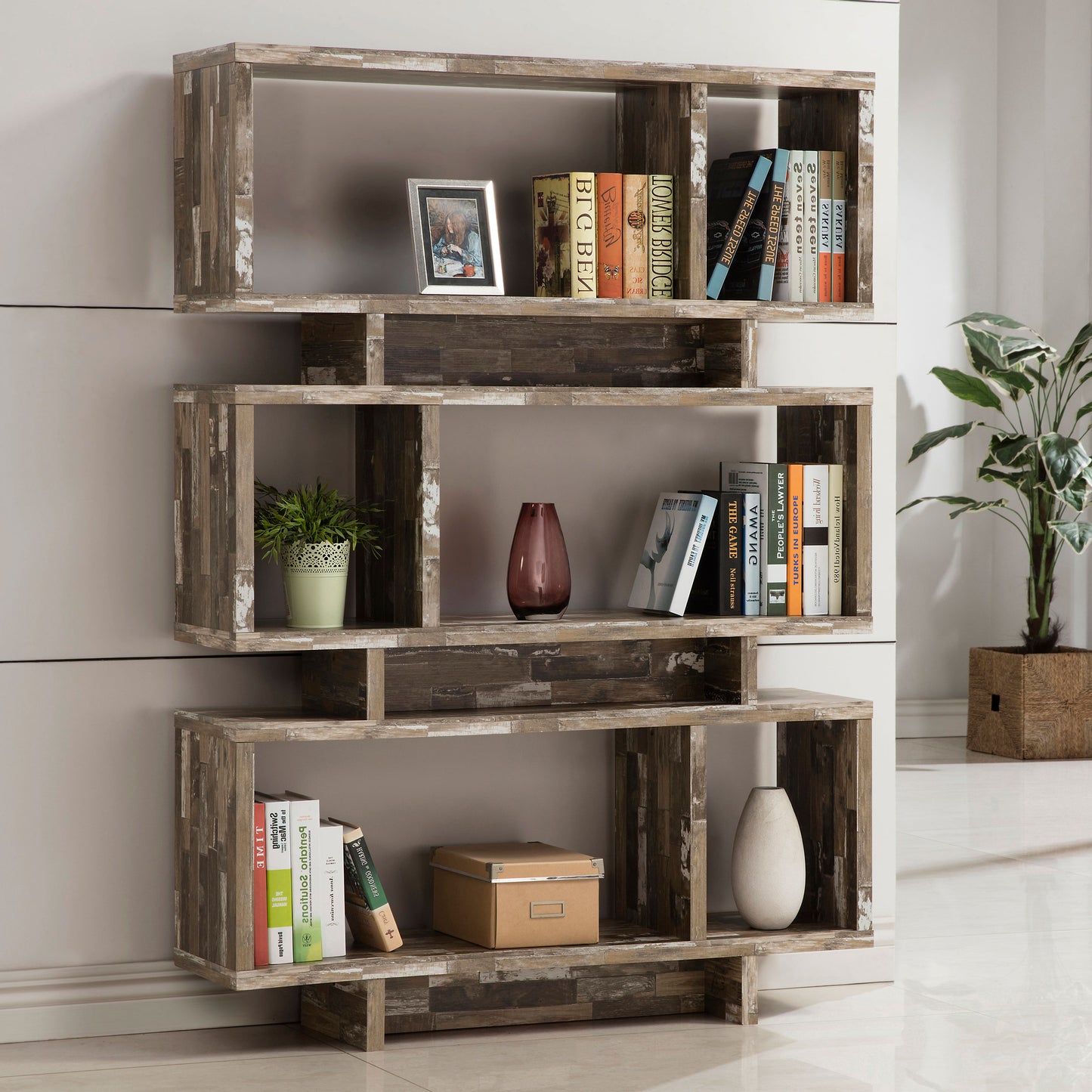 Reid 3-tier Geometric Bookcase Salvaged Cabin