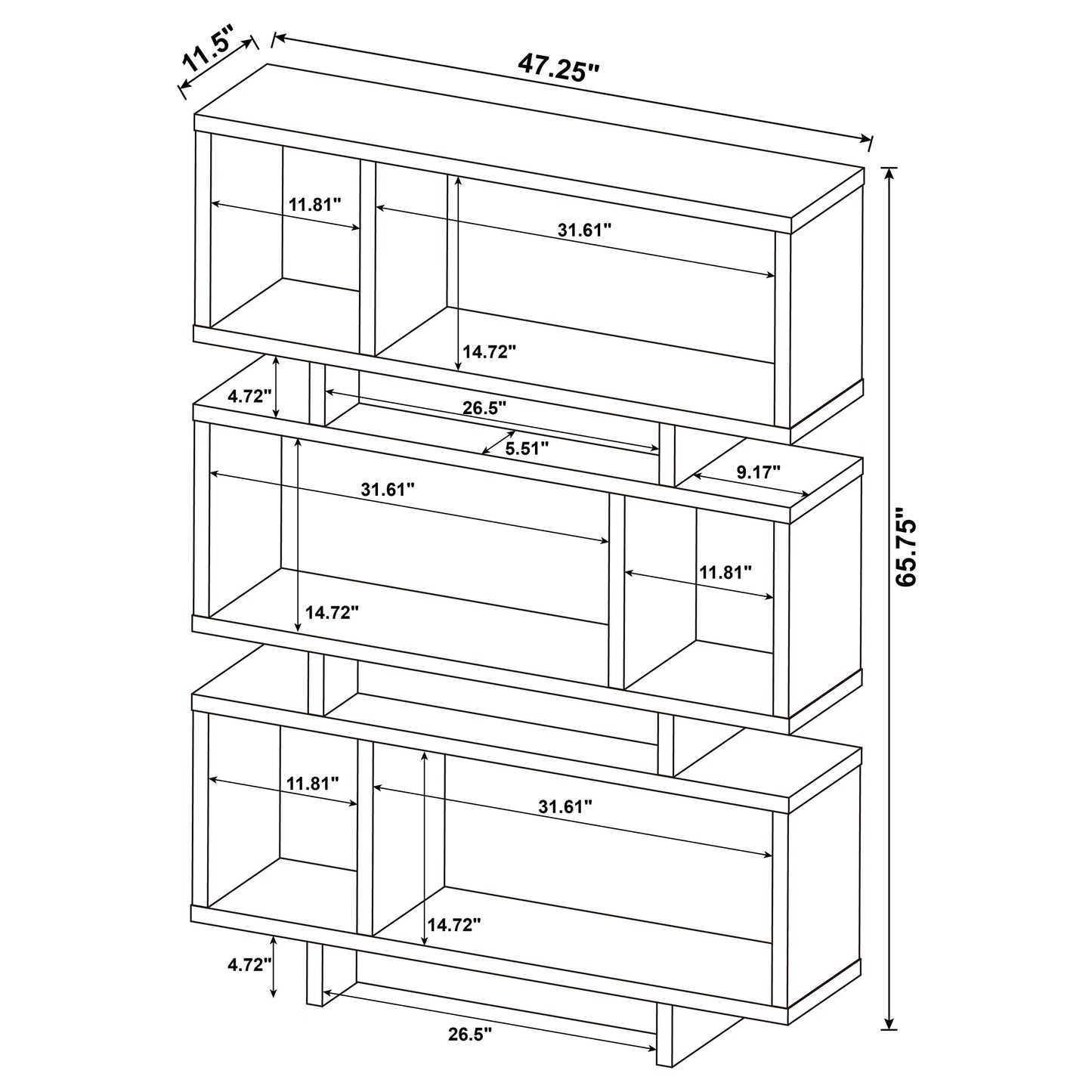 Reid 3-tier Geometric Bookcase Salvaged Cabin