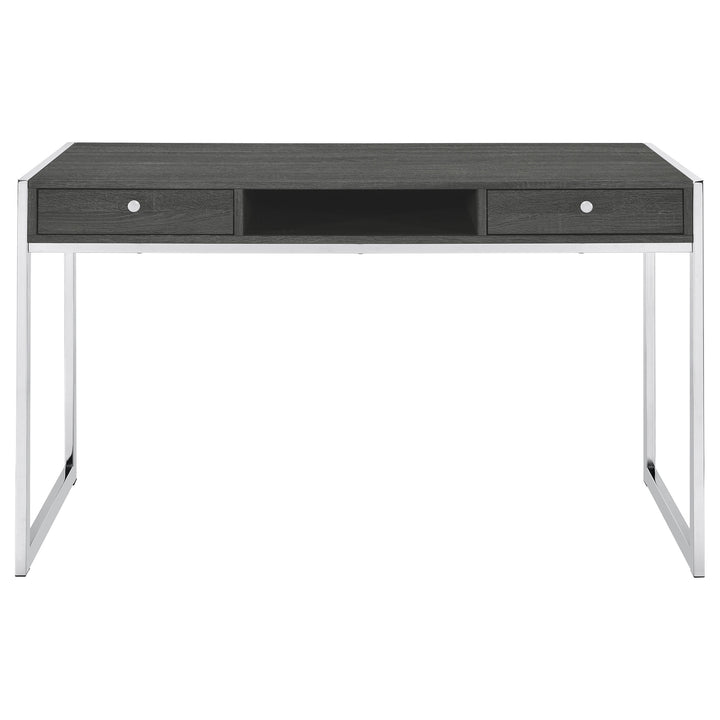 Wallice 2-drawer Writing Desk Weathered Grey and Chrome