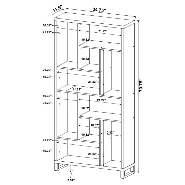 Delwin 10-shelf Bookcase Antique Nutmeg