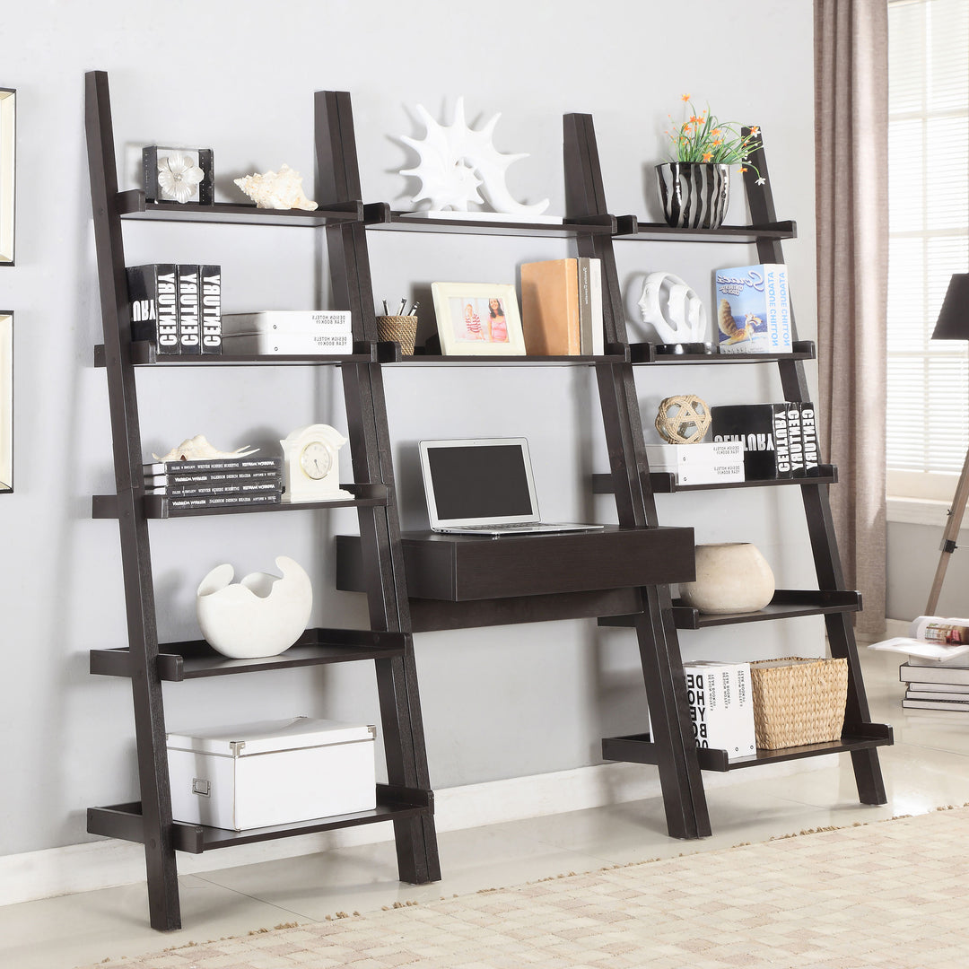 Colella 3-piece 1-drawer Ladder Desk Set Cappuccino