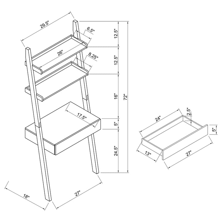 Colella 3-piece 1-drawer Ladder Desk Set Cappuccino