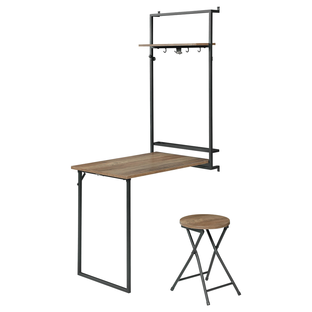 Riley Foldable Wall Desk with Stool Rustic Oak and Sandy Black