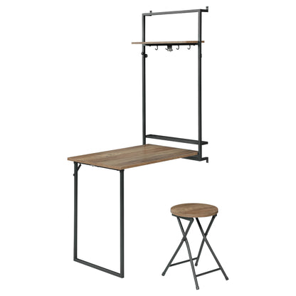 Riley Foldable Wall Desk with Stool Rustic Oak and Sandy Black