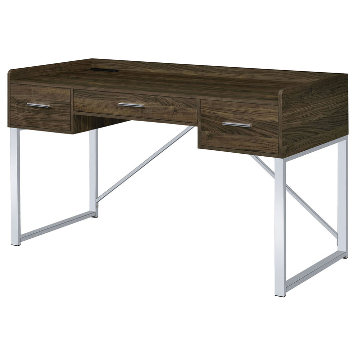 Angelica 3-drawer Writing Desk Walnut and Chrome