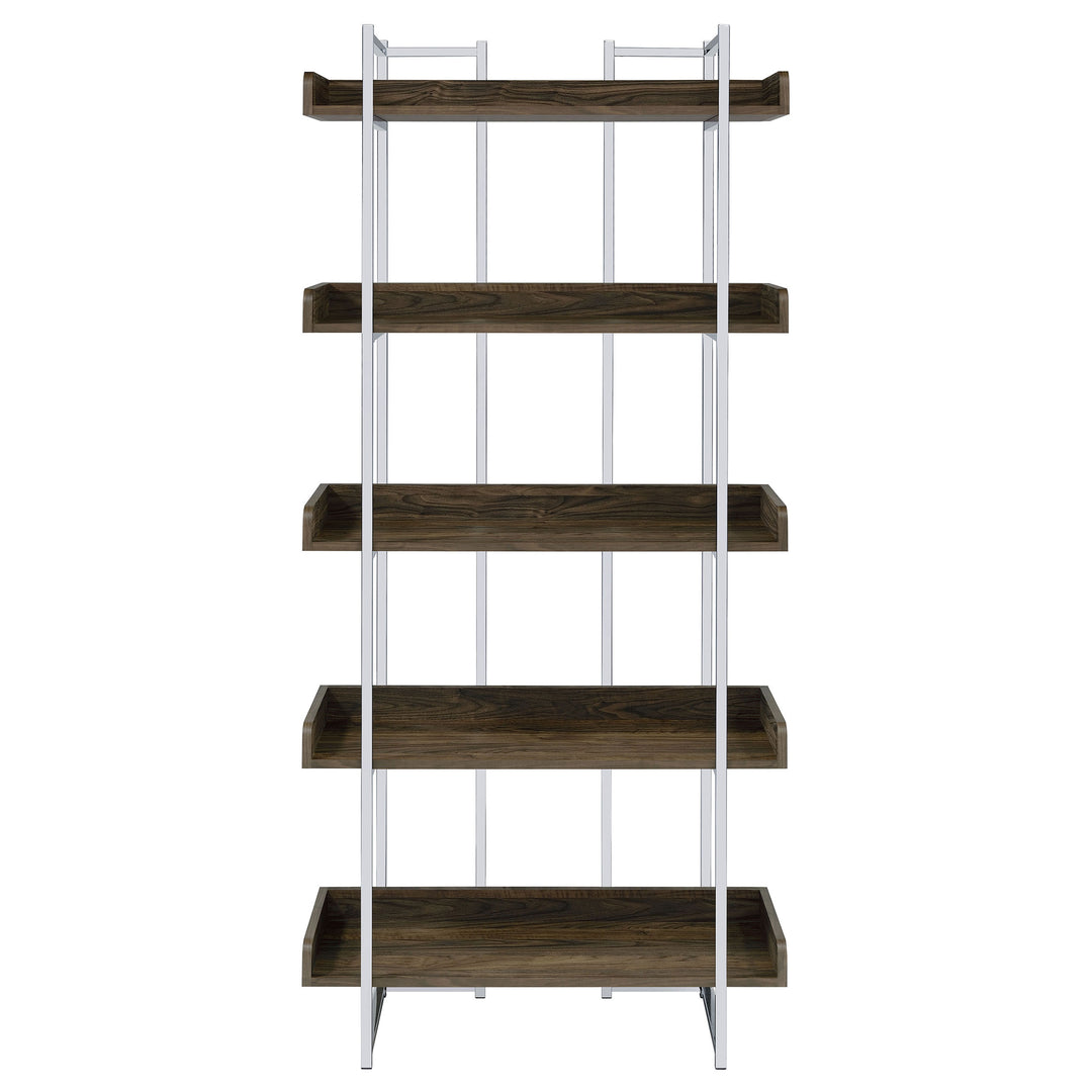 Angelica 5-shelf Bookcase Walnut and Chrome