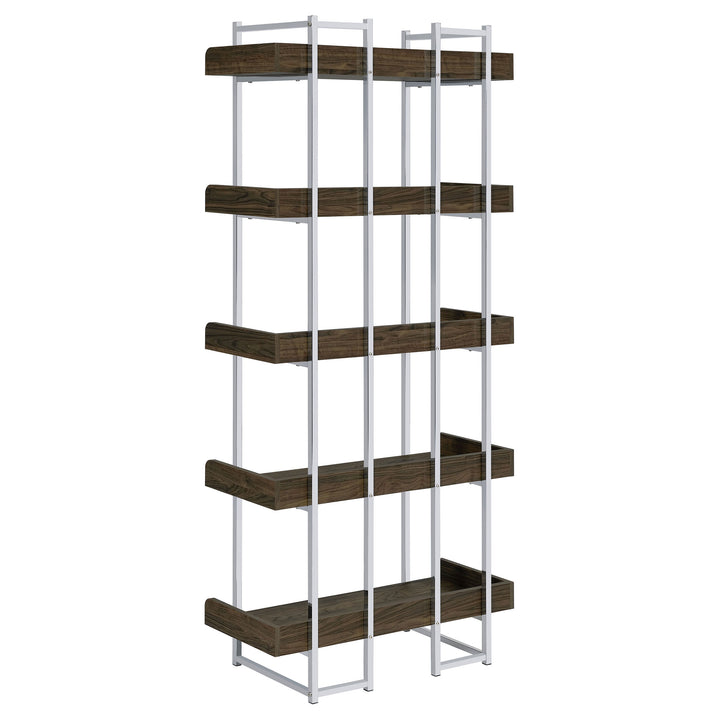 Angelica 5-shelf Bookcase Walnut and Chrome