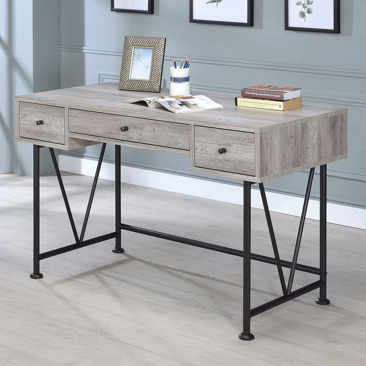 Analiese 3-drawer Writing Desk Grey Driftwood and Black