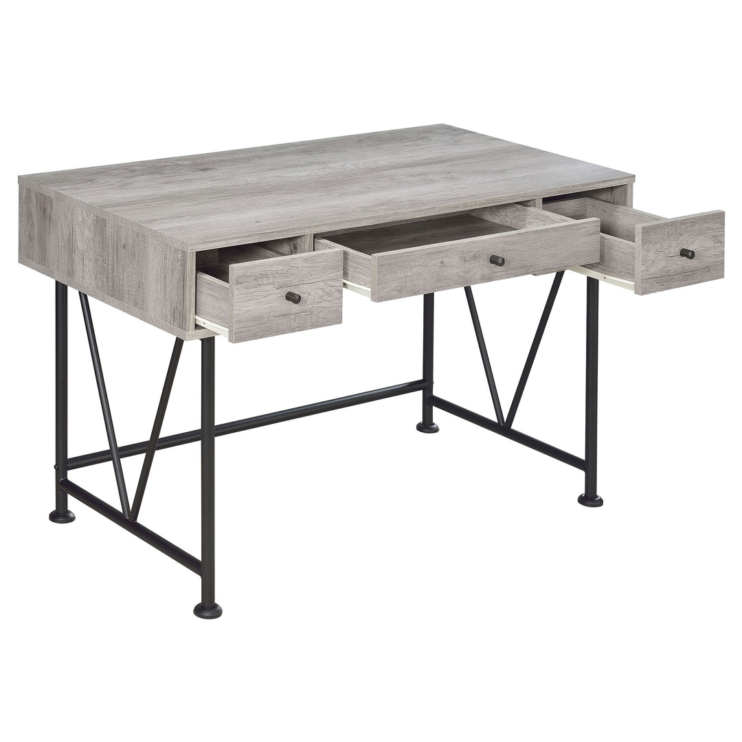 Analiese 3-drawer Writing Desk Grey Driftwood and Black