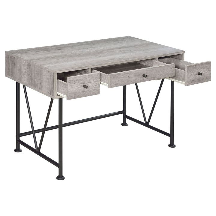 Analiese 3-drawer Writing Desk Grey Driftwood and Black