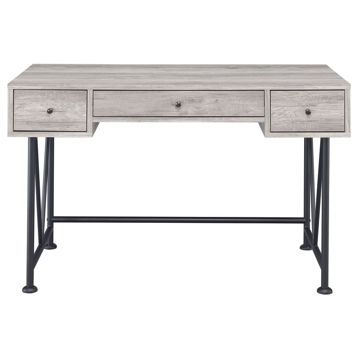 Analiese 3-drawer Writing Desk Grey Driftwood and Black