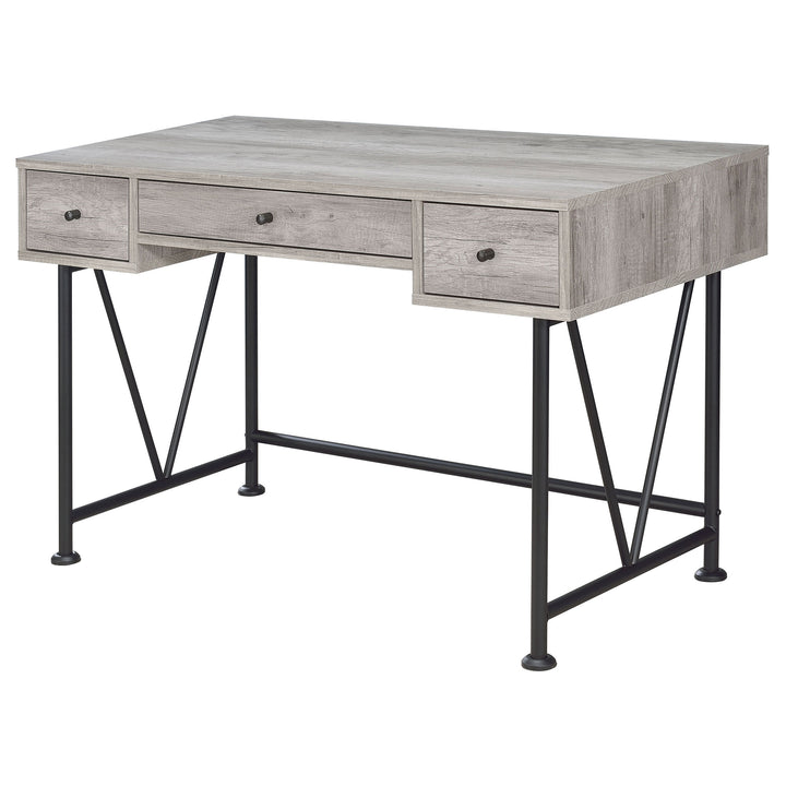 Analiese 3-drawer Writing Desk Grey Driftwood and Black