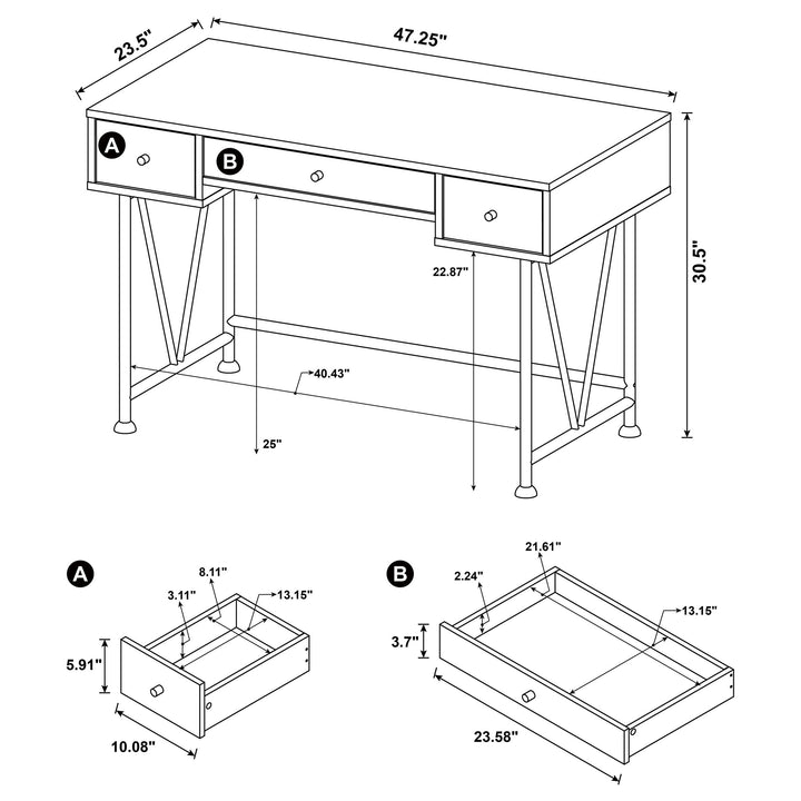 Analiese 3-drawer Writing Desk Grey Driftwood and Black