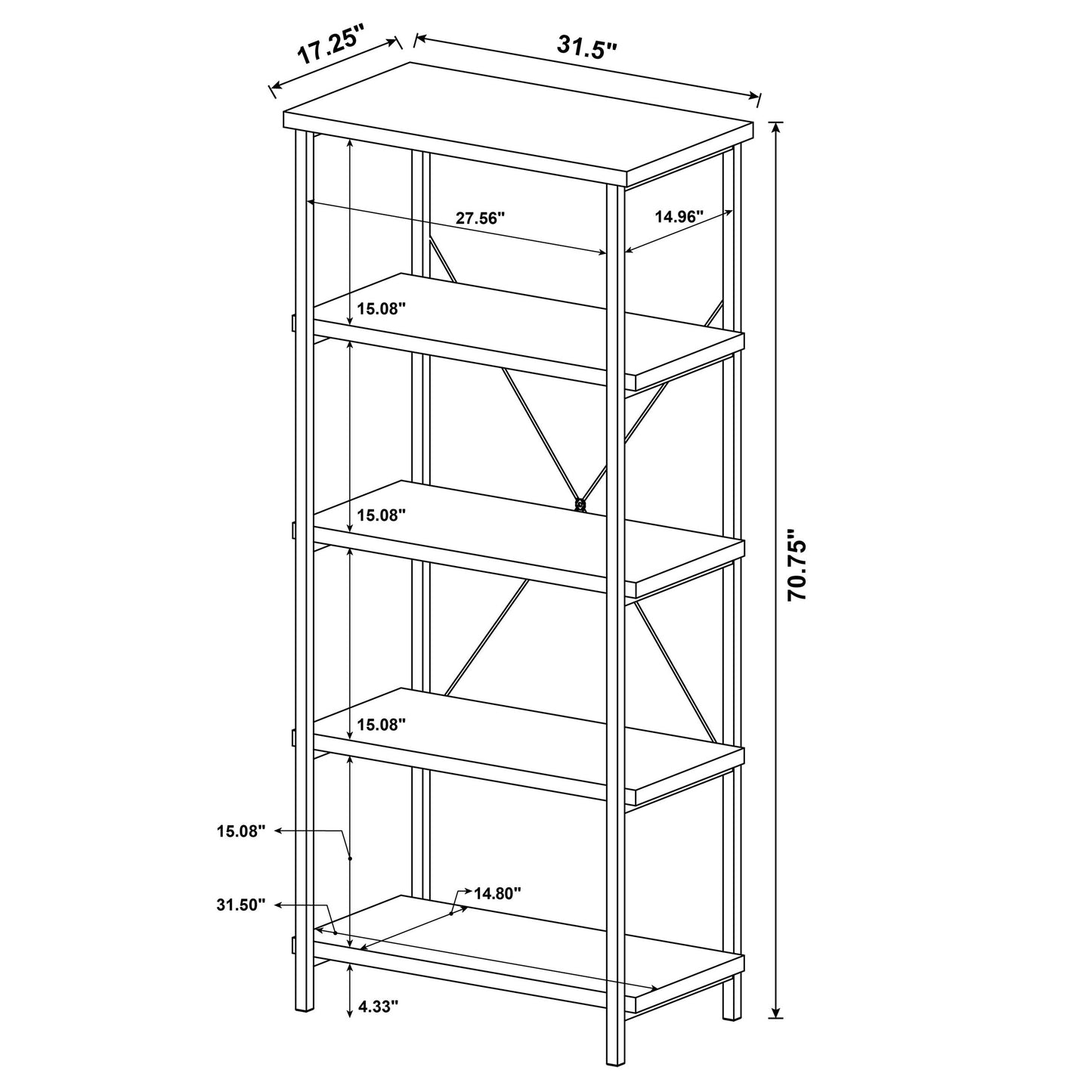 Kemper 4-shelf Bookcase Salvaged Cabin and Black