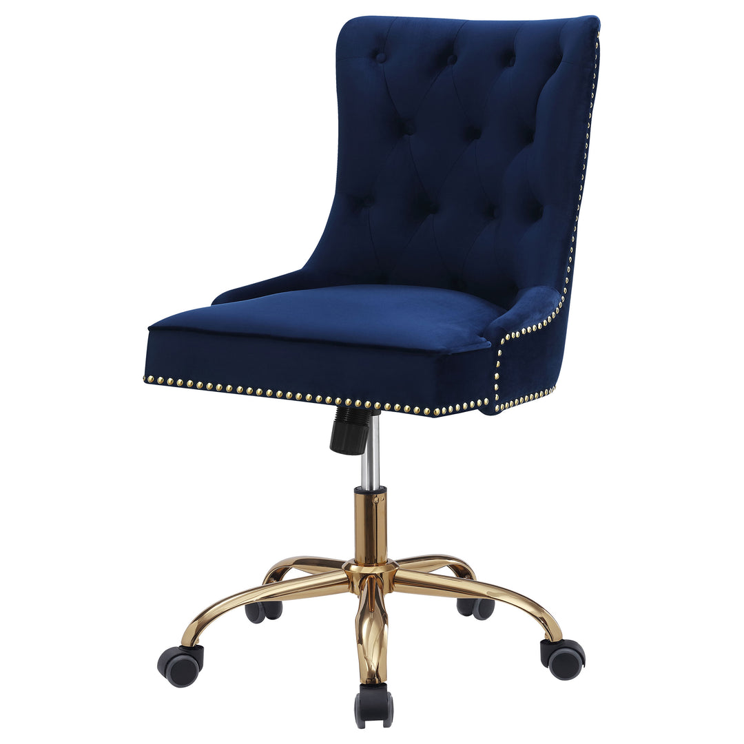 Bowie Upholstered Office Chair with Nailhead Blue and Brass