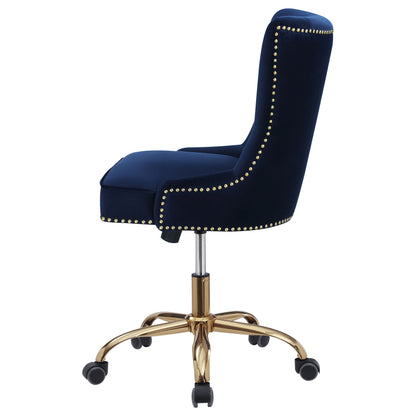 Bowie Upholstered Office Chair with Nailhead Blue and Brass