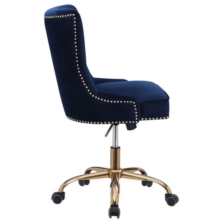 Bowie Upholstered Office Chair with Nailhead Blue and Brass