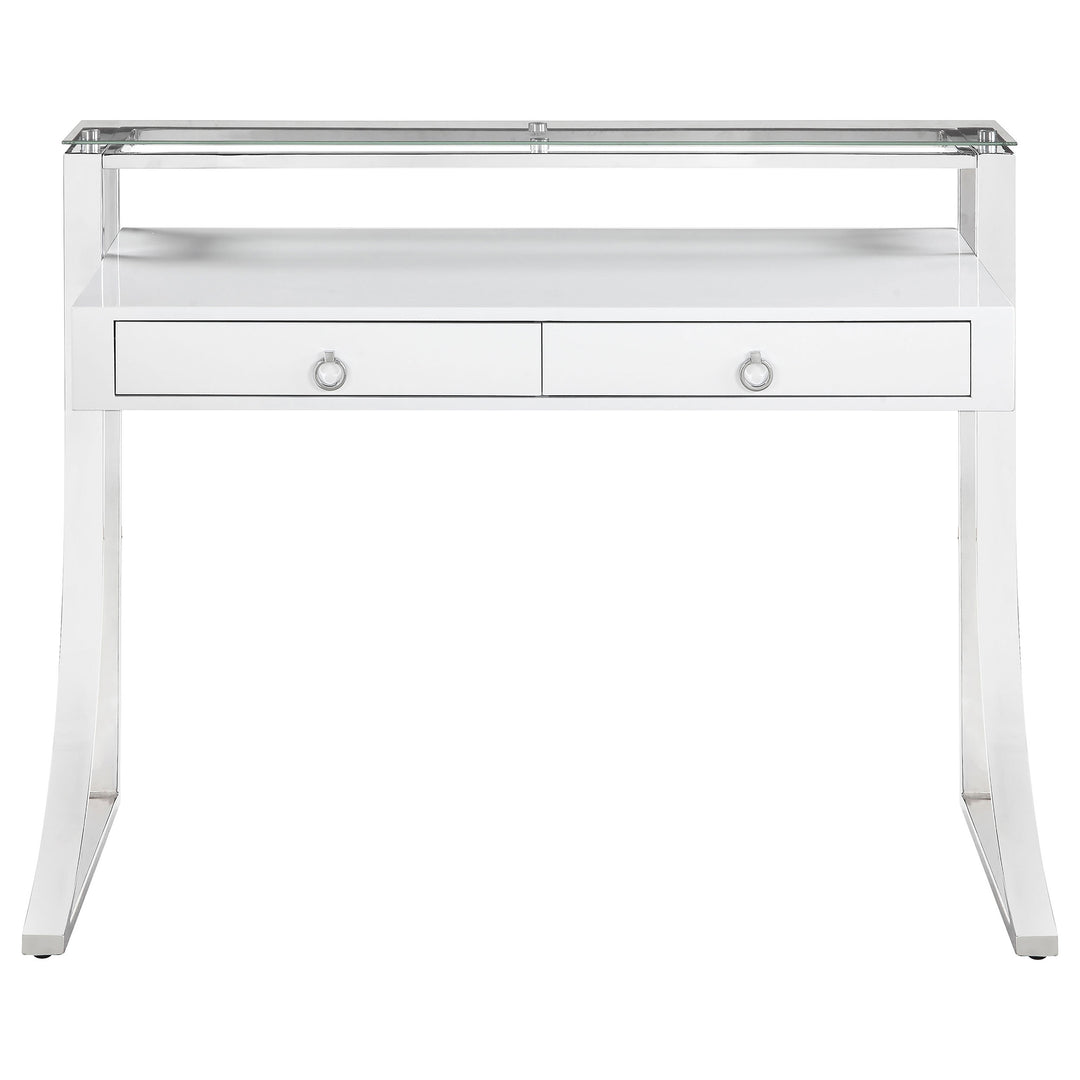 Gemma 2-drawer Writing Desk Glossy White and Chrome