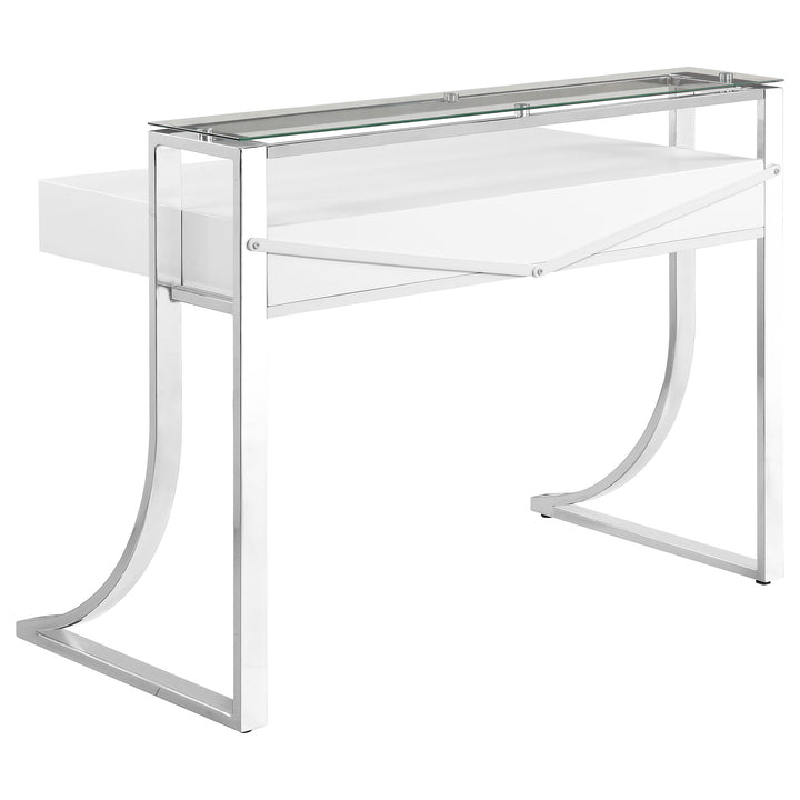 Gemma 2-drawer Writing Desk Glossy White and Chrome