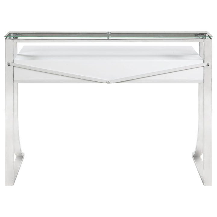 Gemma 2-drawer Writing Desk Glossy White and Chrome