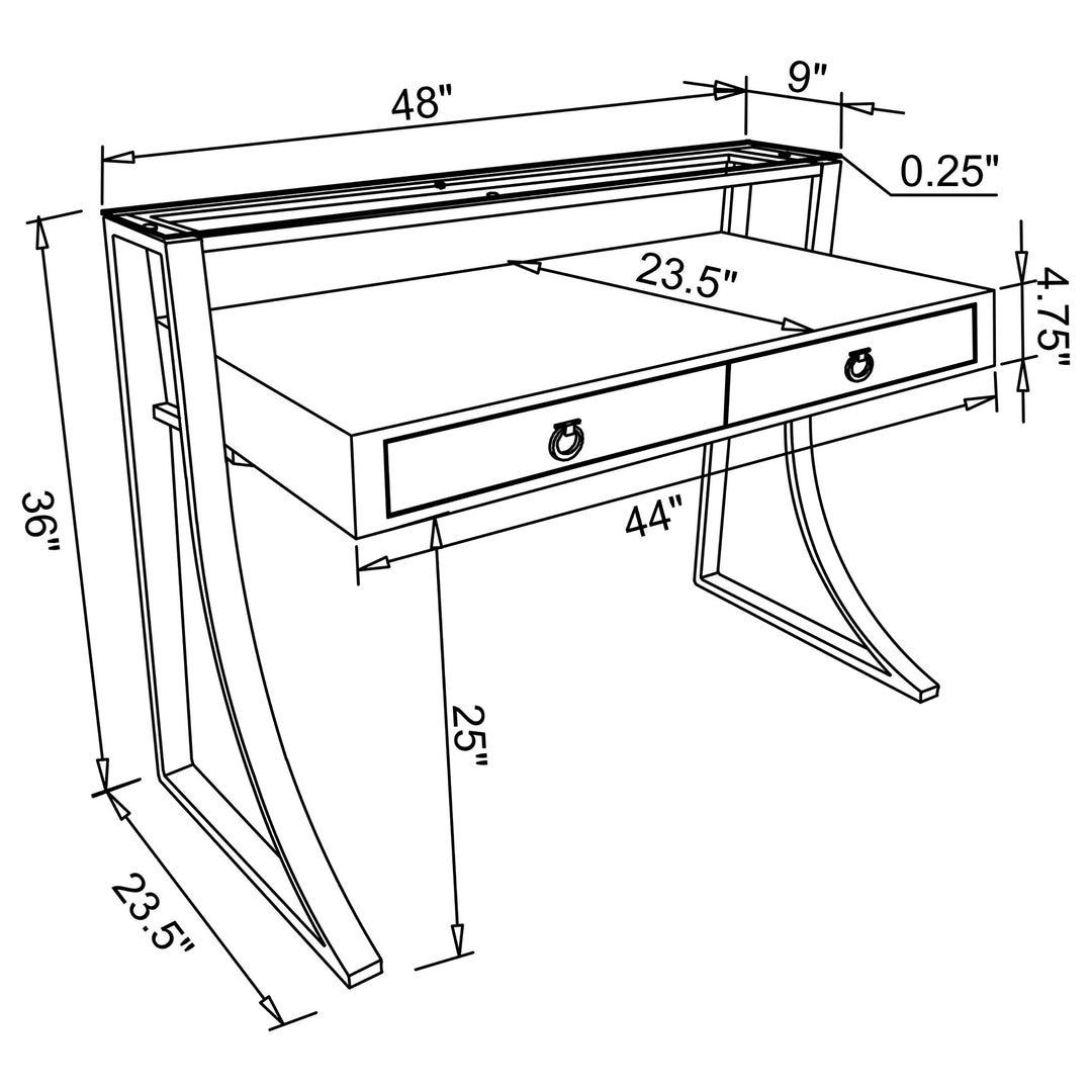 Gemma 2-drawer Writing Desk Glossy White and Chrome