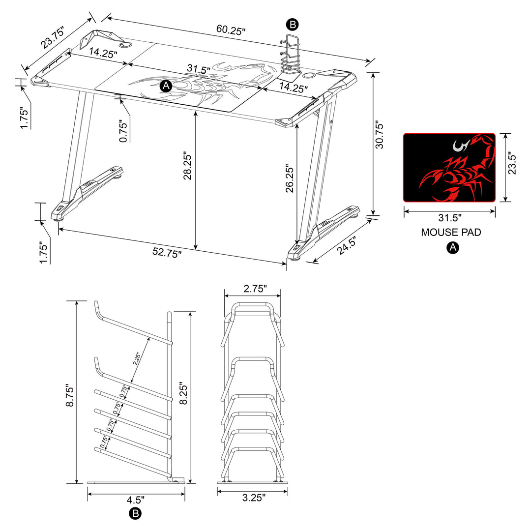 Brocton Metal Z-shaped Gaming Desk Black