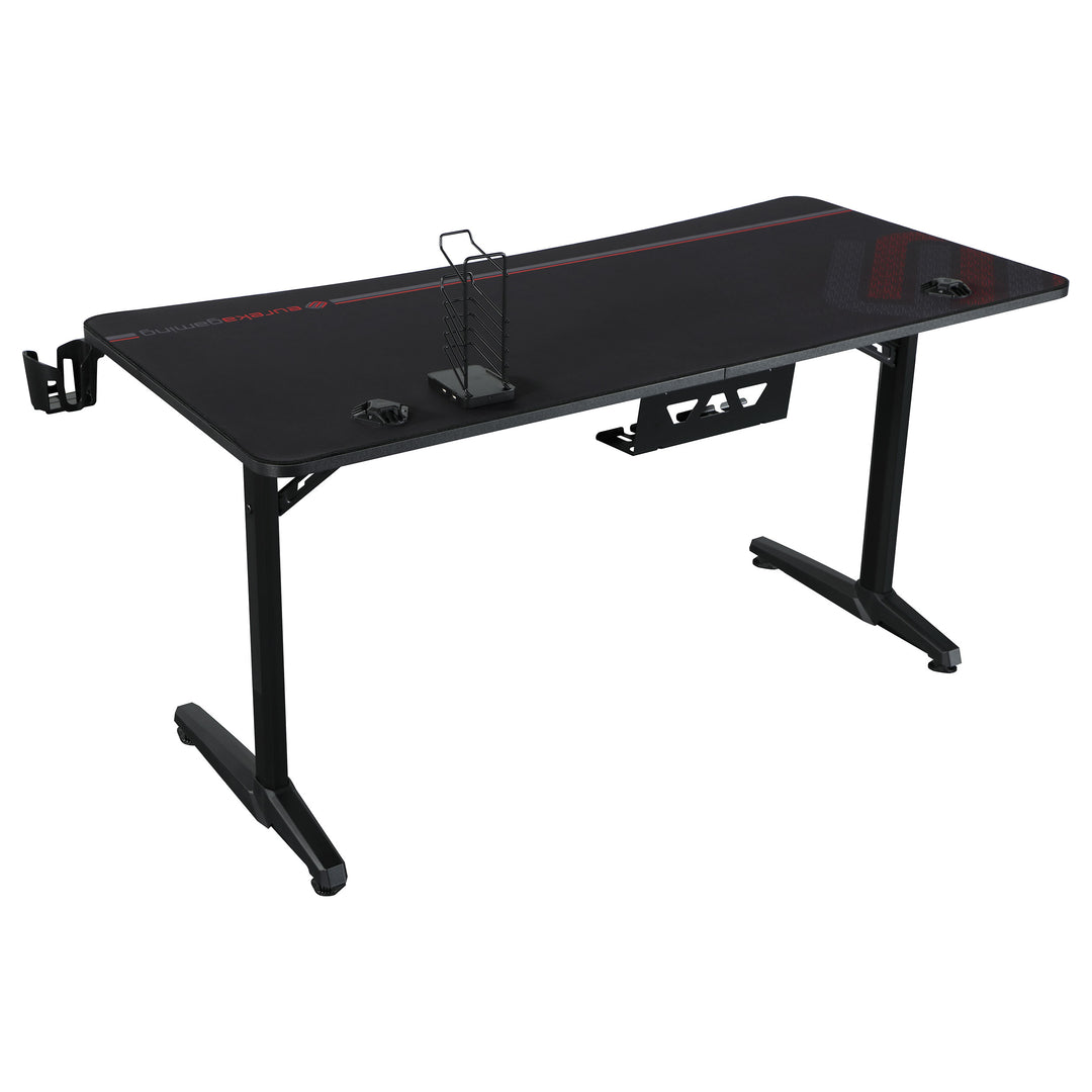 Tarnov Rectangular Metal Gaming Desk with USB Ports Black