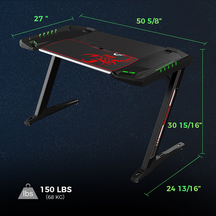 Ardsley Z-framed Gaming Desk with LED Lighting Black