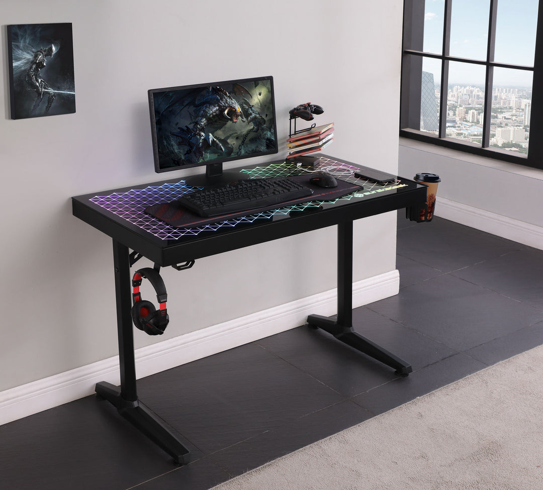 Avoca Tempered Glass Top Gaming Desk Black