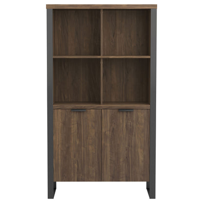 Pattinson 2-door Rectangular Bookcase Aged Walnut and Gunmetal