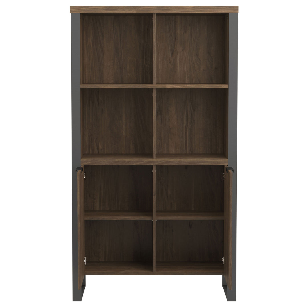 Pattinson 2-door Rectangular Bookcase Aged Walnut and Gunmetal