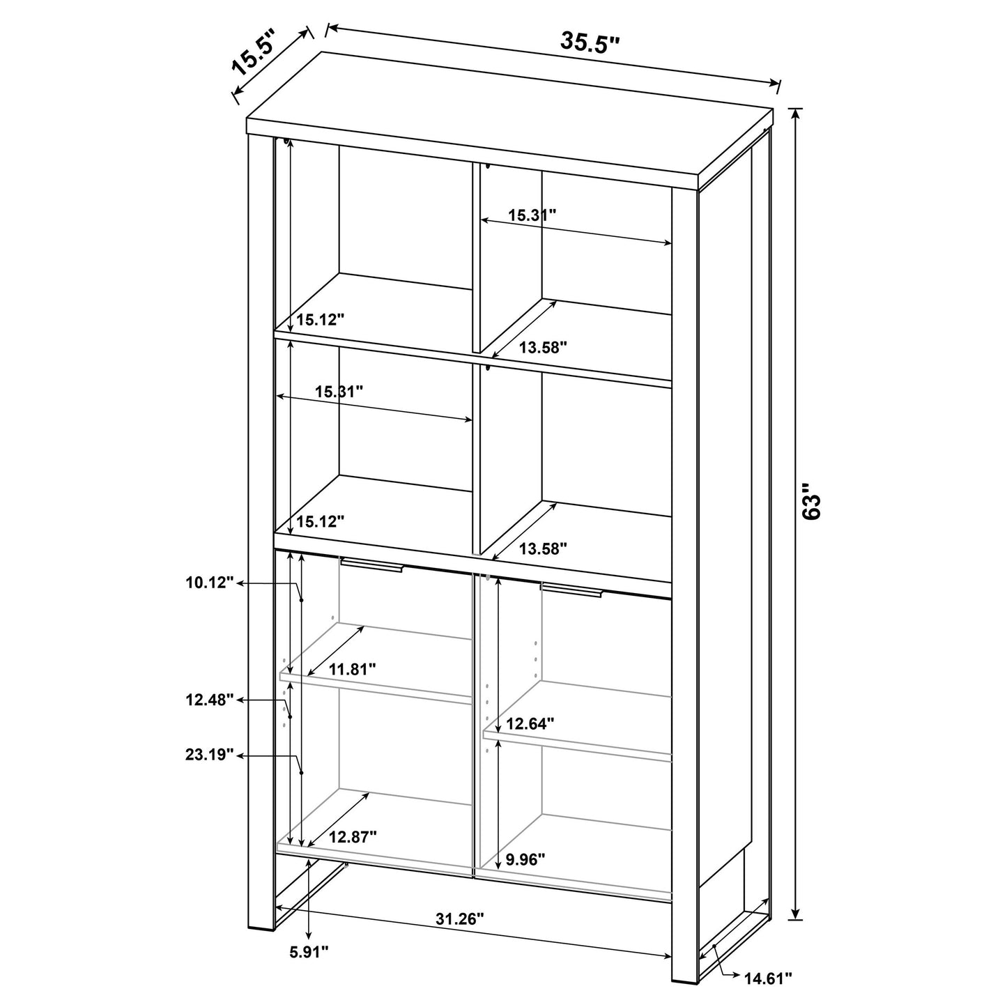 Pattinson 2-door Rectangular Bookcase Aged Walnut and Gunmetal