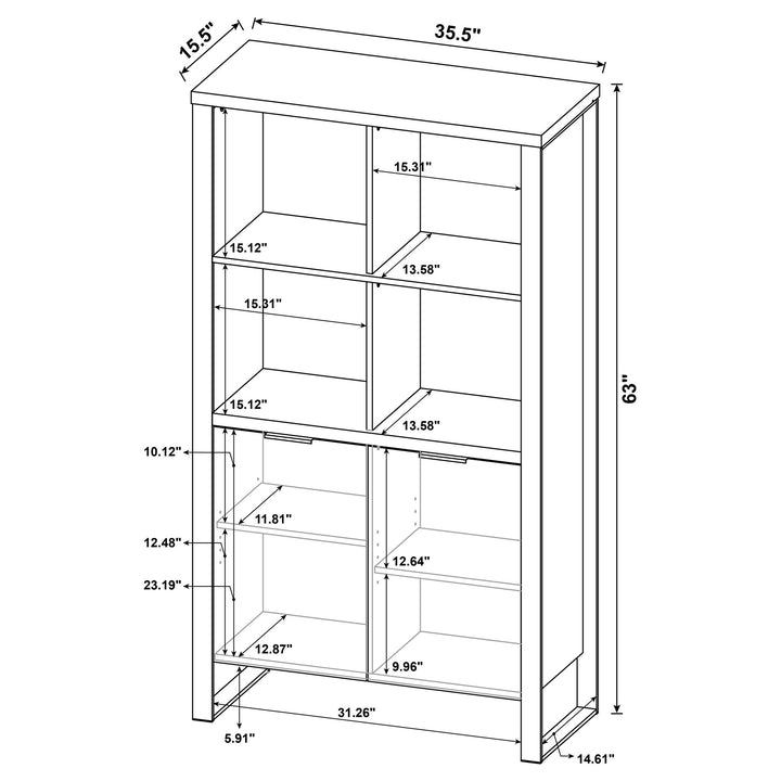 Pattinson 2-door Rectangular Bookcase Aged Walnut and Gunmetal