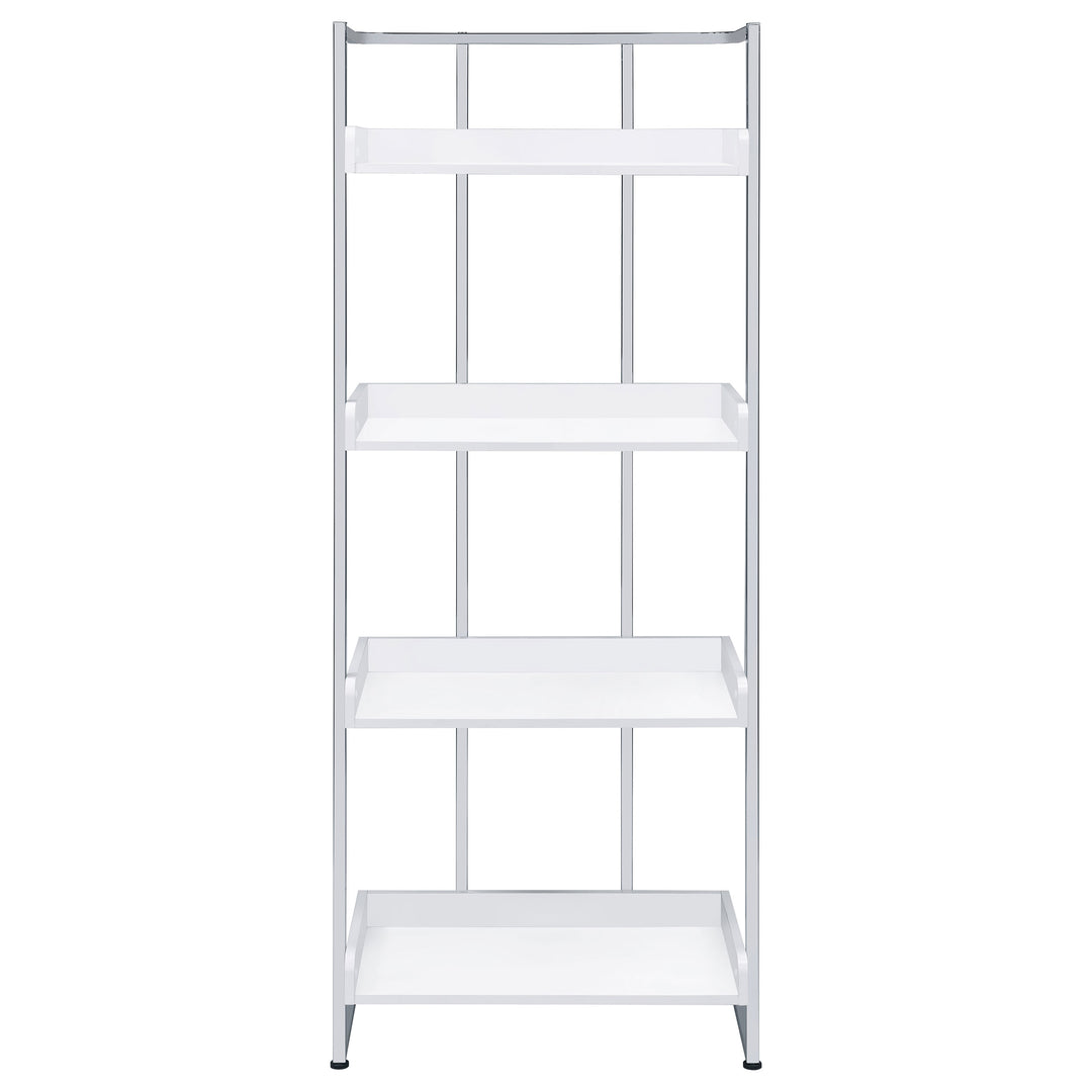 Ember 4-shelf Bookcase White High Gloss and Chrome