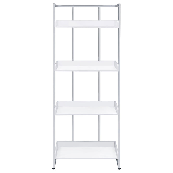 Ember 4-shelf Bookcase White High Gloss and Chrome