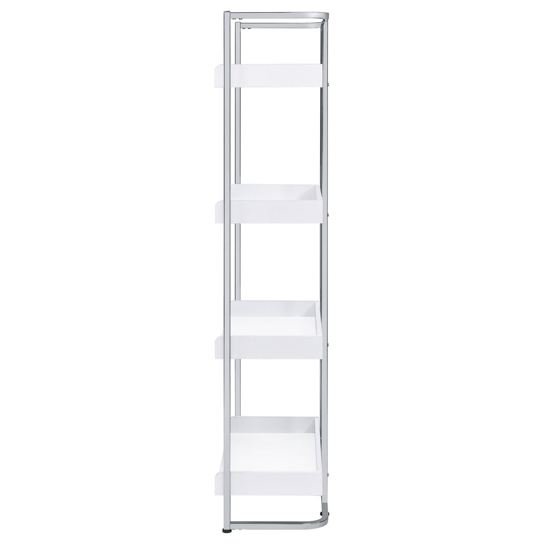 Ember 4-shelf Bookcase White High Gloss and Chrome