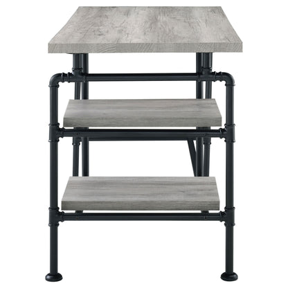 Delray 2-tier Open Shelving Writing Desk Grey Driftwood and Black