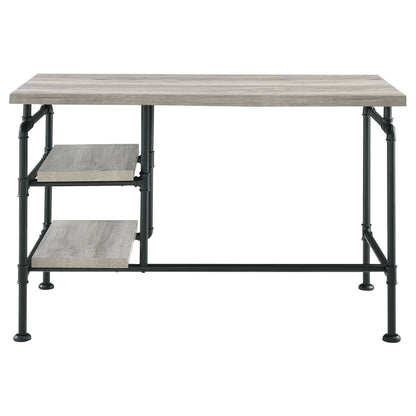 Delray 2-tier Open Shelving Writing Desk Grey Driftwood and Black