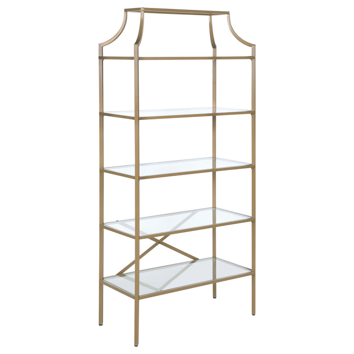 Serena 5-tier Tempered Glass Shelves Bookcase Matte Gold