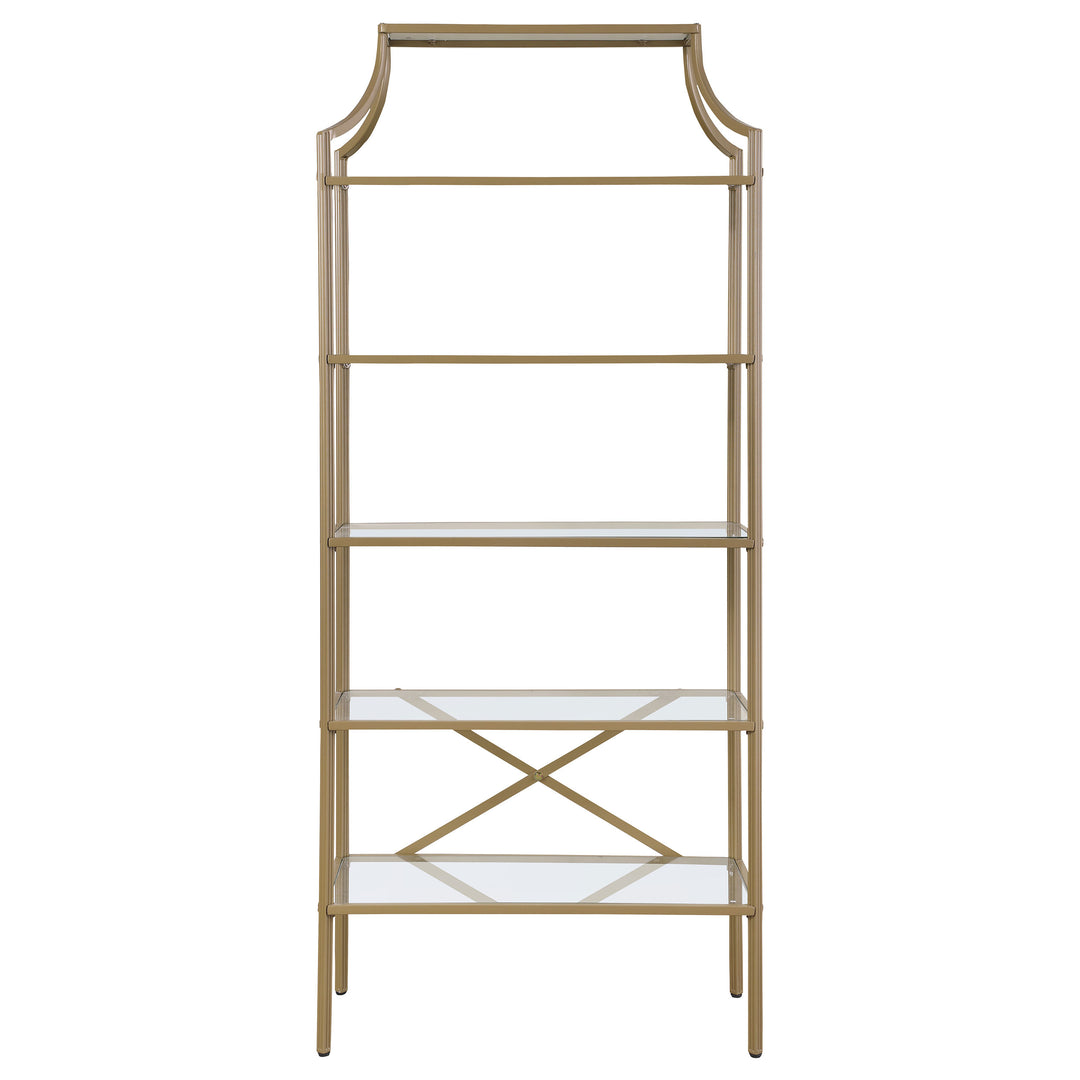 Serena 5-tier Tempered Glass Shelves Bookcase Matte Gold